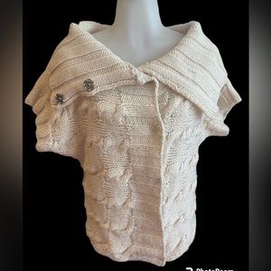 GAP Women’s Off White Short Sleeve Chunky Hand Knit oversized Cardigan Sweater M